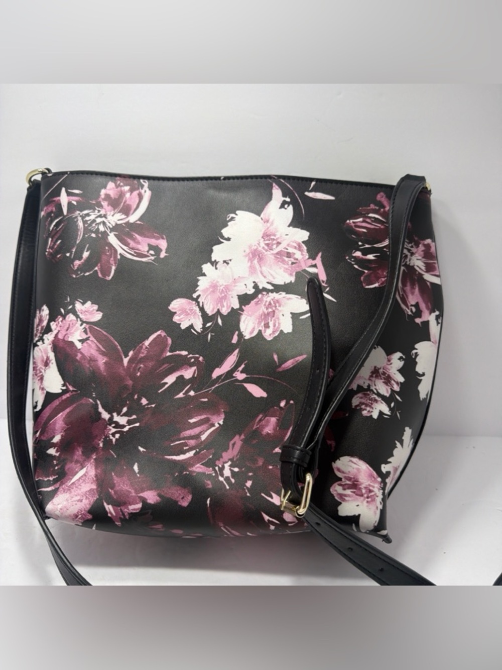 Karl Lagerfeld Paris Crossbody Black Pink Floral Berry Bag - Picture 3 of 7